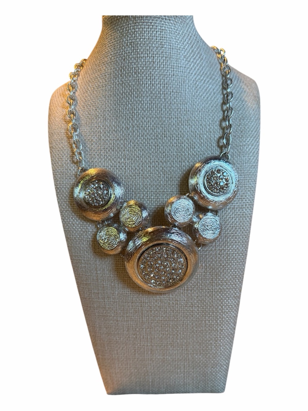 Silver-Tone Crystal Cluster Statement Necklace